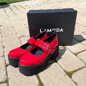 New LAMODA Red pu leather Mary Jane shoes